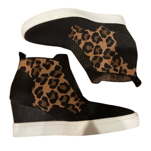 MIA Leopard Knit Wedge Ankle Bootie Slip On Women’s Size 9 Brown / Black NWOT - Picture 3 of 7